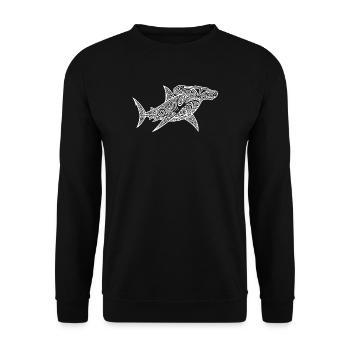 Hammerhai Tribal Maori Muster Ozean Geschenk - Unisex Pullover - Schwarz - Vorne - Alina (178cm) & Michal (187cm)