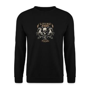 Living Fast Dying Young Skull Design - Unisex Pullover - Schwarz - Vorne - Alina (178cm) & Michal (187cm)