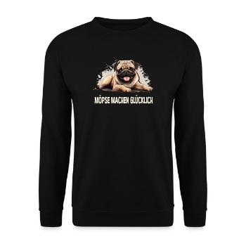 Happiness is… a pug in life! - Unisex Sweatshirt - black - Front - Alina (178cm) & Michal (187cm)