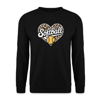 Leopard Muster Softball Herz Design - Unisex Pullover - Schwarz - Vorne - Alina (178cm) & Michal (187cm)