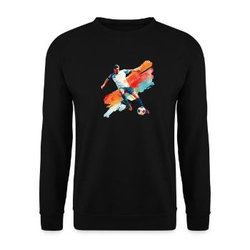 Dynamischer Fußballspieler in Bewegung - Unisex Pullover - Schwarz - Vorne - Alina (178cm) & Michal (187cm)
