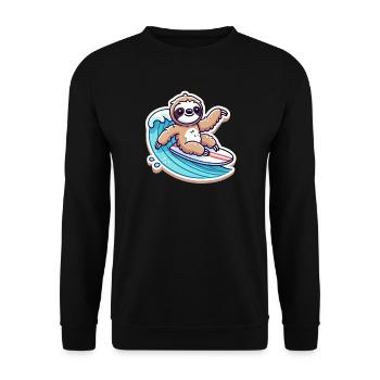 Niedlicher Faultier-Wellen Surfer - Unisex Pullover - Schwarz - Vorne - Alina (178cm) & Michal (187cm)