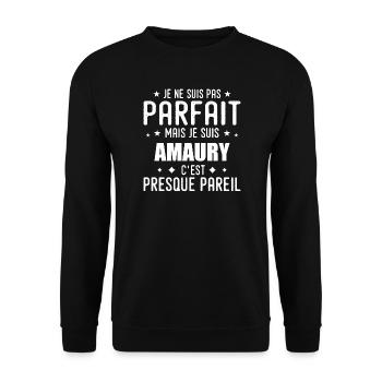 Amaury: authentic, imperfect, top, perfection - Unisex Sweatshirt - black - Front - Alina (178cm) & Michal (187cm)
