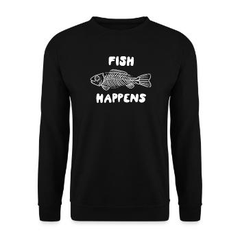 Fish Happens – Funny Fish Skeleton Design - Unisex Sweatshirt - black - Front - Alina (178cm) & Michal (187cm)