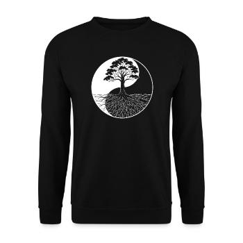 Baum des Lebens Ying Yang Motiv - Unisex Pullover - Schwarz - Vorne - Alina (178cm) & Michal (187cm)
