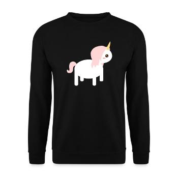 Skurriles Einhorn Cartoon Design - Unisex Pullover - Schwarz - Vorne - Alina (178cm) & Michal (187cm)