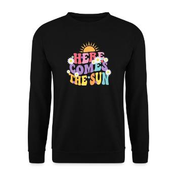 HERE COMES THE SUN Sun & Flowers Trend - Unisex Pullover - Schwarz - Vorne - Alina (178cm) & Michal (187cm)