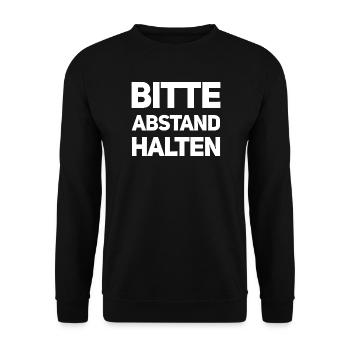 Bitte Abstand Halten Corona Krise Hinweis - Unisex Pullover - Schwarz - Vorne - Alina (178cm) & Michal (187cm)