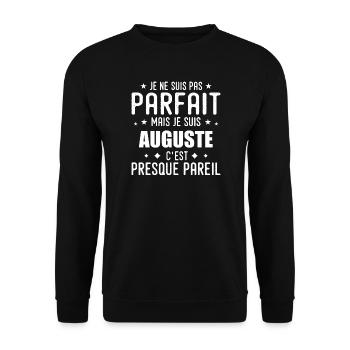 Auguste: authentisch, unvollkommen, oben, Perfektion - Unisex Pullover - Schwarz - Vorne - Alina (178cm) & Michal (187cm)