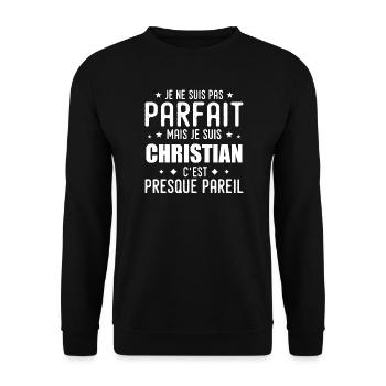 Christlich: authentisch, unvollkommen, oben, Perfektion - Unisex Pullover - Schwarz - Vorne - Alina (178cm) & Michal (187cm)
