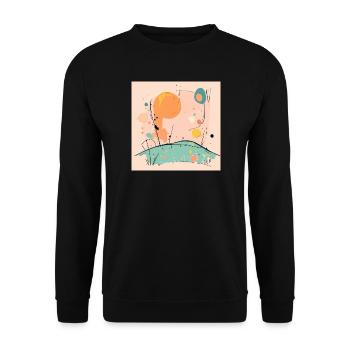 Abstrakte Sonnen- und Landschaftsillustration - Unisex Pullover - Schwarz - Vorne - Alina (178cm) & Michal (187cm)