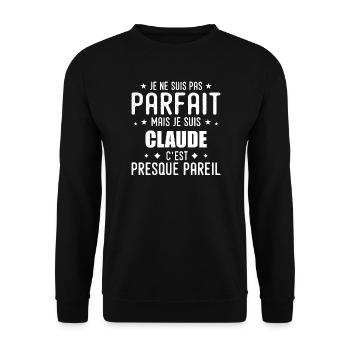 Claude: authentisch, unvollkommen, oben, perfekt - Unisex Pullover - Schwarz - Vorne - Alina (178cm) & Michal (187cm)