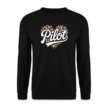 Leopardendesign mit Herz für Pilotinnen - Unisex Pullover - Schwarz - Vorne - Alina (178cm) & Michal (187cm)