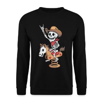 Skeleton cowboy on playground horse in retro style - Unisex Sweatshirt - black - Front - Alina (178cm) & Michal (187cm)