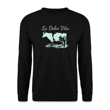 Milchkuh aus La Dolce Vita im Negativ - Unisex Pullover - Schwarz - Vorne - Alina (178cm) & Michal (187cm)