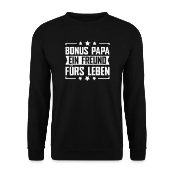 Bonus Papa Ein Freund Fürs Leben - Unisex Pullover - Schwarz - Vorne - Alina (178cm) & Michal (187cm)