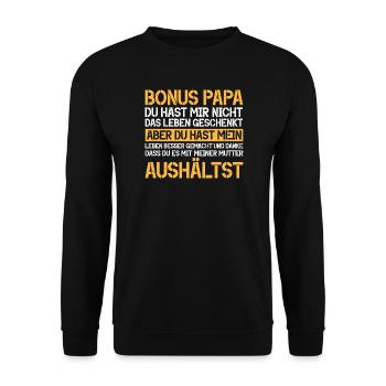 Bonus Papa Stiefvater Vatertag Papa Vaterschaft - Unisex Pullover - Schwarz - Vorne - Alina (178cm) & Michal (187cm)