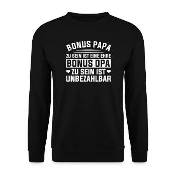 Bonus Papa Stiefvater Vatertag Papa Vaterschaft - Unisex Pullover - Schwarz - Vorne - Alina (178cm) & Michal (187cm)