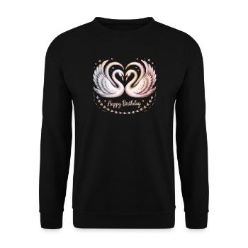 Romantisches Happy Birthday Schwan T-Shirt - Unisex Pullover - Schwarz - Vorne - Alina (178cm) & Michal (187cm)