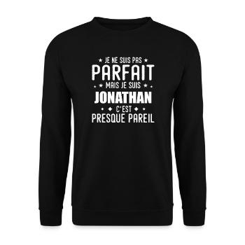 Jonathan: authentisch, unvollkommen, Top, Perfektion - Unisex Pullover - Schwarz - Vorne - Alina (178cm) & Michal (187cm)