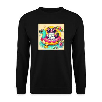 Cute Cat on Colorful Pool Buoy - Unisex Sweatshirt - black - Front - Alina (178cm) & Michal (187cm)