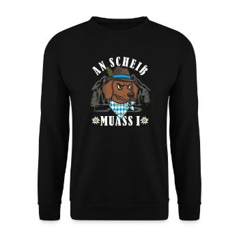 Lustiges Dackel An Scheiß Muass I Grantler - Unisex Pullover - Schwarz - Vorne - Alina (178cm) & Michal (187cm)