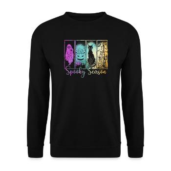 Gruselige Jahreszeit — Ghost & Pumpkin Haunted Vibes - Unisex Pullover - Schwarz - Vorne - Alina (178cm) & Michal (187cm)