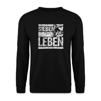 Sieben Leben Katzensilhouette Grafik - Unisex Pullover - Schwarz - Vorne - Alina (178cm) & Michal (187cm)