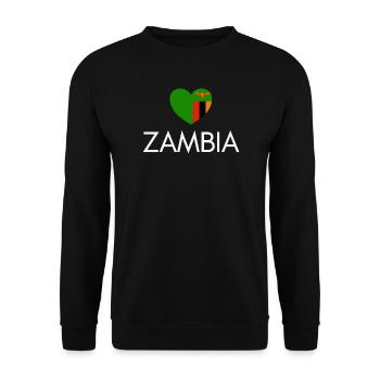 Herz mit sambischer Flagge, ich liebe Sambia - Unisex Pullover - Schwarz - Vorne - Alina (178cm) & Michal (187cm)