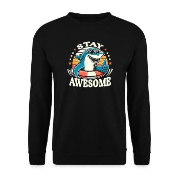 Stay Awesome Shark Cartoon Summer Motif - Unisex Sweatshirt - black - Front - Alina (178cm) & Michal (187cm)