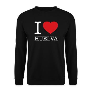 I love Huelva - Unisex Pullover - Schwarz - Vorne - Alina (178cm) & Michal (187cm)