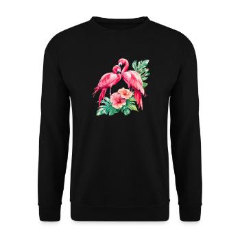 Flamingo Liebesduett im Tropenwald - Unisex Pullover - Schwarz - Vorne - Alina (178cm) & Michal (187cm)
