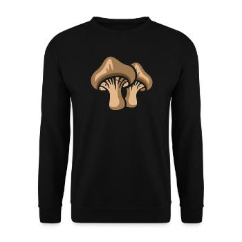 Zwei Cartoon-Pilze – Lustiges Natur & Wald Design - Unisex Pullover - Schwarz - Vorne - Alina (178cm) & Michal (187cm)