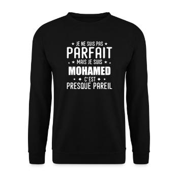 Mohamed: authentic, imperfect, top, perfection - Unisex Sweatshirt - black - Front - Alina (178cm) & Michal (187cm)