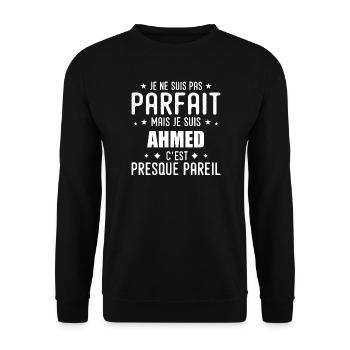 Ahmed: authentisch, unvollkommen, oben, Perfektion - Unisex Pullover - Schwarz - Vorne - Alina (178cm) & Michal (187cm)
