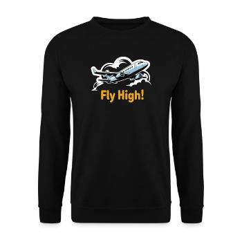 Jet in Sky Illustration Fly High - Unisex Sweatshirt - black - Front - Alina (178cm) & Michal (187cm)
