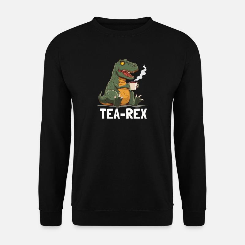 Funny T-Rex Dino Drinking Tea - Unisex Sweatshirt - black
