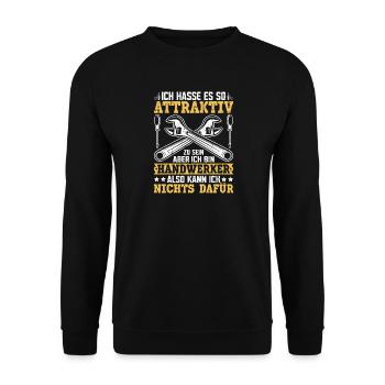 Ich hasse es so attraktiv zu sein – Handwerker  - Unisex Pullover - Schwarz - Vorne - Alina (178cm) & Michal (187cm)