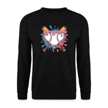 Baseball Homeplate Mit Schlaeger Und Buntem Splash - Unisex Pullover - Schwarz - Vorne - Alina (178cm) & Michal (187cm)