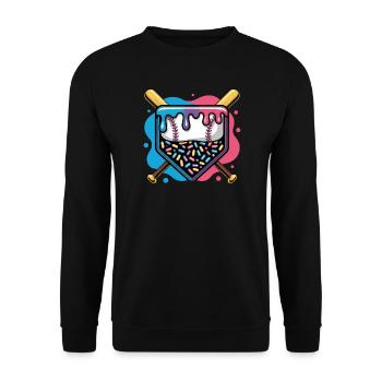 Baseball Home Plate Donut Mit Streuseln - Unisex Pullover - Schwarz - Vorne - Alina (178cm) & Michal (187cm)