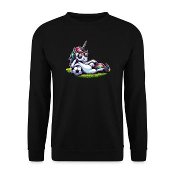 Einhorn Fußball Regenbogen Lässig Sonnenbrille - Unisex Pullover - Schwarz - Vorne - Alina (178cm) & Michal (187cm)