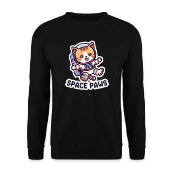Space Paws – Pixel Cat in Space - Unisex Pullover - Schwarz - Vorne - Alina (178cm) & Michal (187cm)