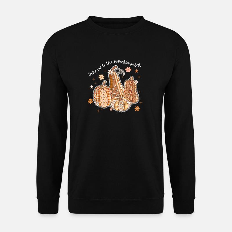 Patchwork Kürbisse Herbstmotiv - Unisex Pullover - Schwarz