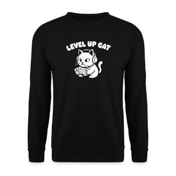 Level Up Cat Gaming - Unisex Pullover - Schwarz - Vorne - Alina (178cm) & Michal (187cm)