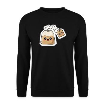 Breloque sachet de thé kawaii - Sweat-shirt Unisexe - noir - Devant - Alina (178cm) & Michal (187cm)