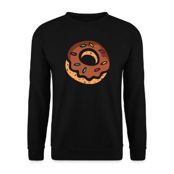 Bunter Donut mit Schokoglasur - Unisex Pullover - Schwarz - Vorne - Alina (178cm) & Michal (187cm)