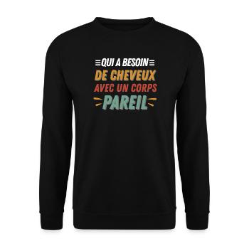 Bald, No need for hair with this dream body - Unisex Sweatshirt - black - Front - Alina (178cm) & Michal (187cm)