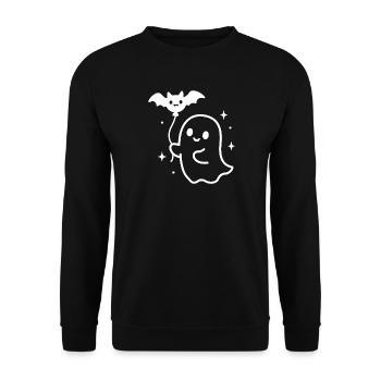 Ghost with Bat – Halloween Motif - Unisex Sweatshirt - black - Front - Alina (178cm) & Michal (187cm)