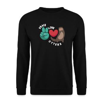 Seeotter Cartoon Frieden Liebe - Unisex Pullover - Schwarz - Vorne - Alina (178cm) & Michal (187cm)