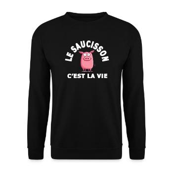 le saucisson c'est la vie humour - Sweat-shirt Unisexe - noir - Devant - Alina (178cm) & Michal (187cm)